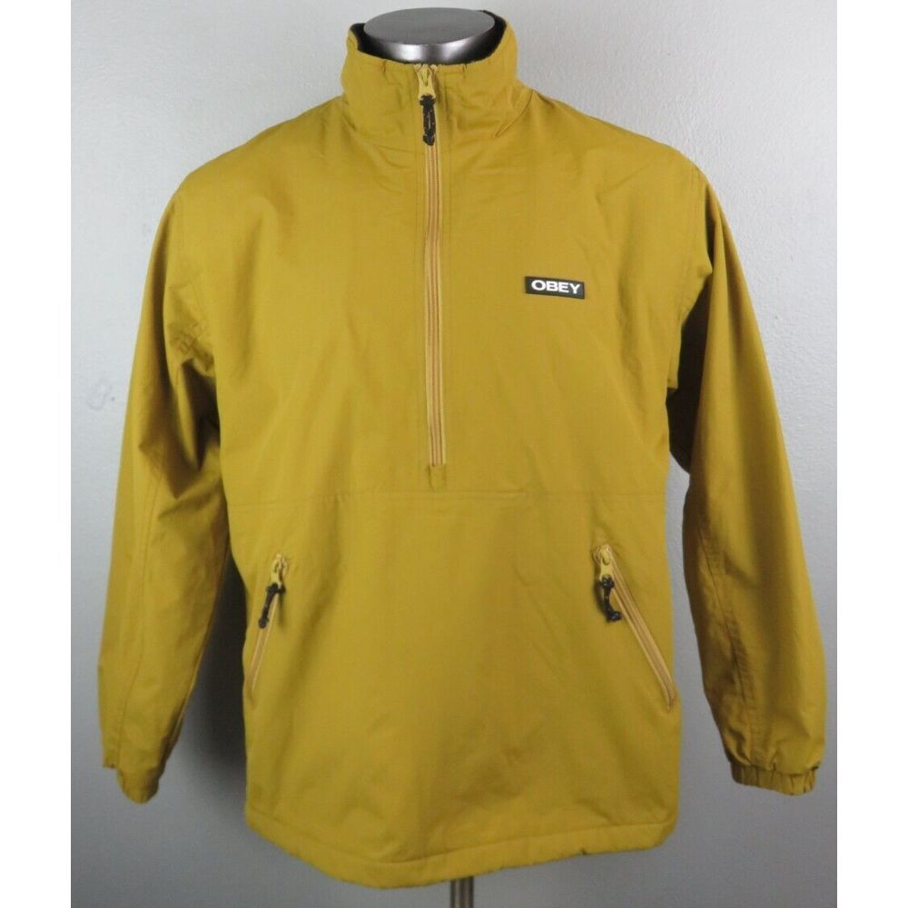 Vintage OBEY Jacket Size M Yellow 1/2 Zip Skate Surf Lined Workwear Y2K